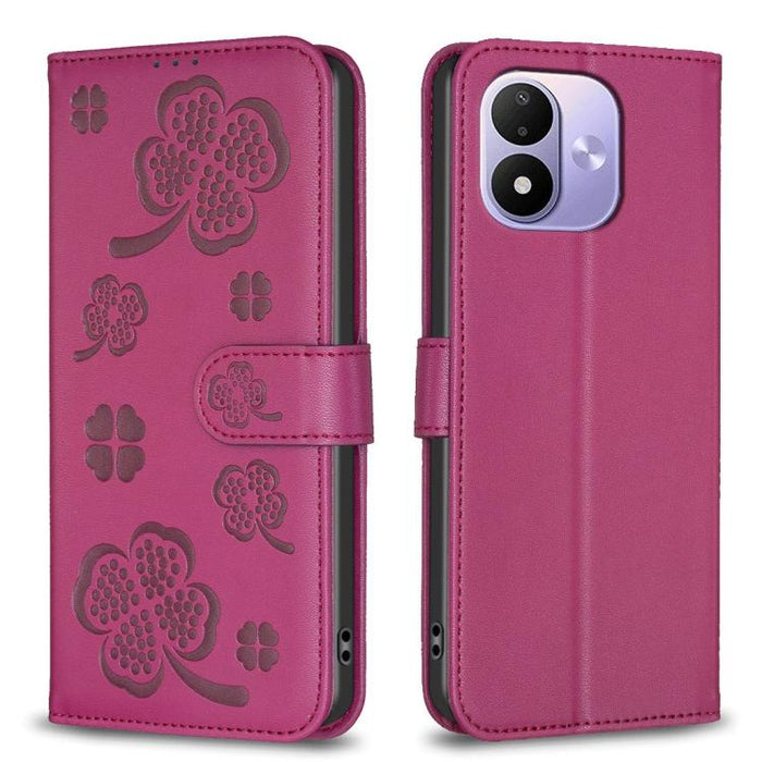 Funda para teléfono de piel con relieve de cuatro hojas, For Redmi K90 Max 5G, For Redmi Note 14 Pro 4G, For Redmi Note 14 4G 163.25mm, For Redmi Note 14 5G, For Redmi Note 14 Pro 5G / Note 14 Pro+ 5G, For Redmi 14C 4G