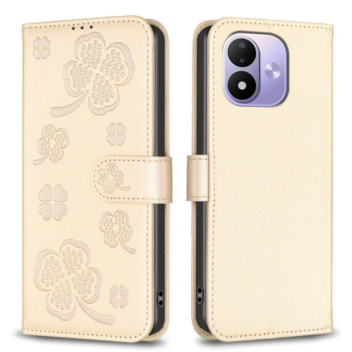 Funda para teléfono de piel con relieve de cuatro hojas, For Redmi K90 Max 5G, For Redmi Note 14 Pro 4G, For Redmi Note 14 4G 163.25mm, For Redmi Note 14 5G, For Redmi Note 14 Pro 5G / Note 14 Pro+ 5G, For Redmi 14C 4G