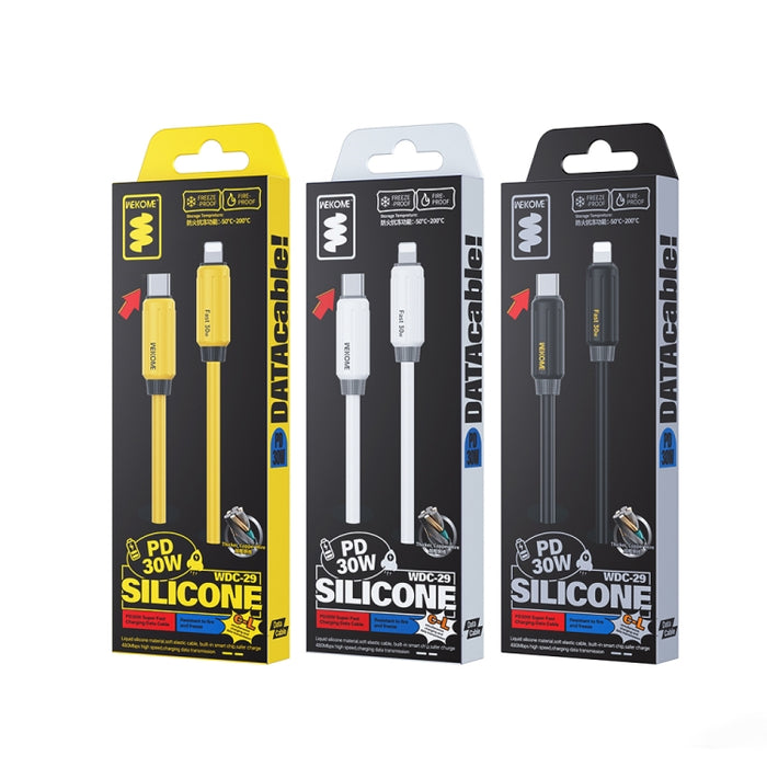 Cable de datos de carga rápida WK WDC-29 de silicona genuina elástica de 1 m PD30W tipo C a 8 pines, WDC-29