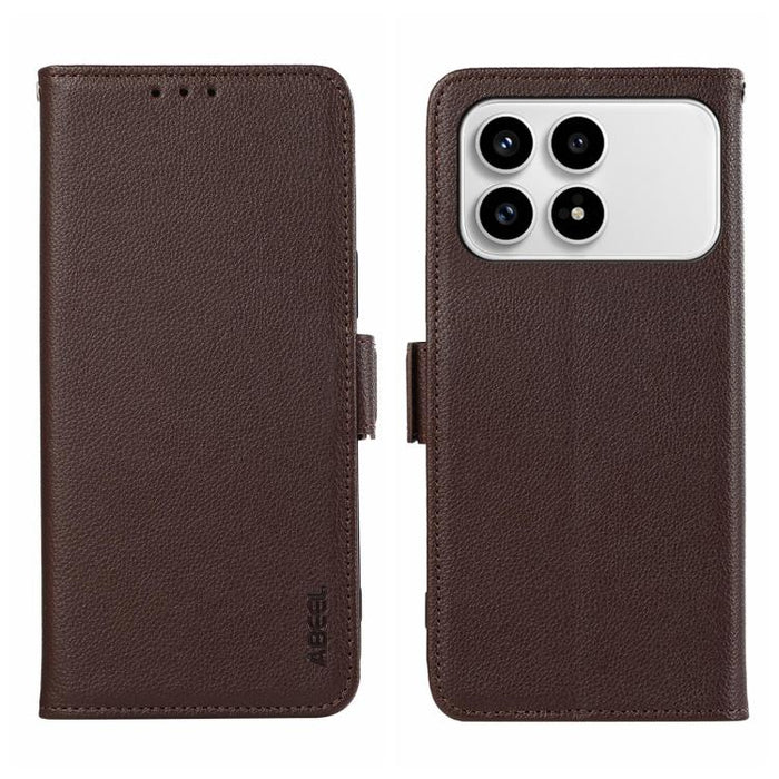 Funda para teléfono RFID de cuero con patrón de lichi y imán lateral ABEEL, For Redmi A7 Pro 171mm/Poco C85x 5G, For Redmi Turbo 5 Max / Poco X8 Pro Max, For Redmi Turbo 5 5G / Poco X8 Pro 5G, For Redmi Note 15 Pro+ 5G Global 163.3                     ...