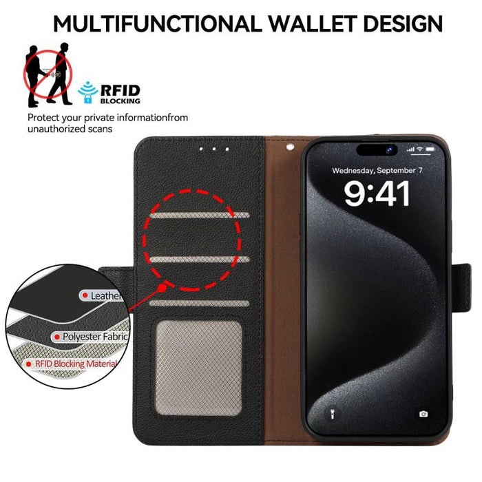 Funda para teléfono RFID de cuero con patrón de lichi y imán lateral ABEEL, For Redmi A7 Pro 171mm/Poco C85x 5G, For Redmi Turbo 5 Max / Poco X8 Pro Max, For Redmi Turbo 5 5G / Poco X8 Pro 5G, For Redmi Note 15 Pro+ 5G Global 163.3                     ...