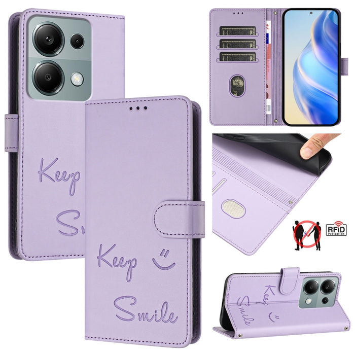 Funda de cuero para teléfono con RFID y estampado de sonrisas, For Xiaomi Poco M7 4G 169mm, For Xiaomi Civi 5 Pro 5G, For Xiaomi 15S Pro 5G, For Xiaomi Poco M7 5G / C75 4G, For Xiaomi Poco X7 5G / Redmi Note 14 Pro 5G, For Xiaomi 15 Ultra              ...