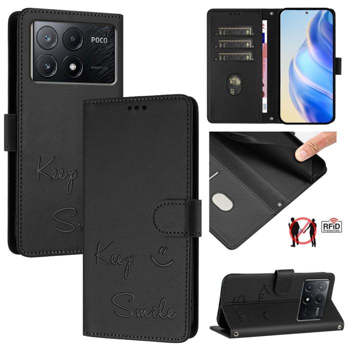 Funda de cuero para teléfono con RFID y estampado de sonrisas, For Xiaomi Poco M7 4G 169mm, For Xiaomi Civi 5 Pro 5G, For Xiaomi 15S Pro 5G, For Xiaomi Poco M7 5G / C75 4G, For Xiaomi Poco X7 5G / Redmi Note 14 Pro 5G, For Xiaomi 15 Ultra              ...