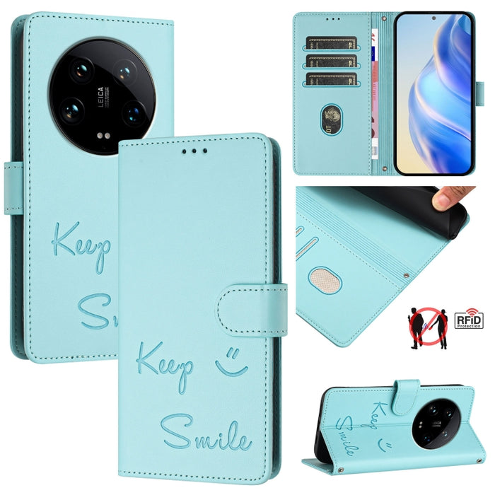 Funda de cuero para teléfono con RFID y estampado de sonrisas, For Xiaomi 14 Ultra, For Xiaomi 14 Pro, For Xiaomi 14, For Xiaomi Poco M6 Pro 5G, For Xiaomi 13T / 13T Pro, For Xiaomi Poco X4 GT, For Xiaomi Poco F5, For Xiaomi Poco F5 Pro                ...
