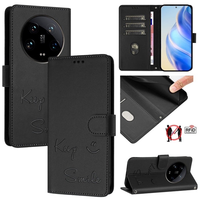 Funda de cuero para teléfono con RFID y estampado de sonrisas, For Xiaomi 14 Ultra, For Xiaomi 14 Pro, For Xiaomi 14, For Xiaomi Poco M6 Pro 5G, For Xiaomi 13T / 13T Pro, For Xiaomi Poco X4 GT, For Xiaomi Poco F5, For Xiaomi Poco F5 Pro                ...