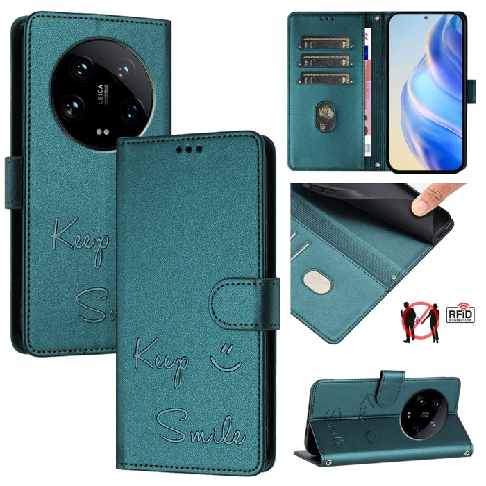 Funda de cuero para teléfono con RFID y estampado de sonrisas, For Xiaomi 14 Ultra, For Xiaomi 14 Pro, For Xiaomi 14, For Xiaomi Poco M6 Pro 5G, For Xiaomi 13T / 13T Pro, For Xiaomi Poco X4 GT, For Xiaomi Poco F5, For Xiaomi Poco F5 Pro                ...