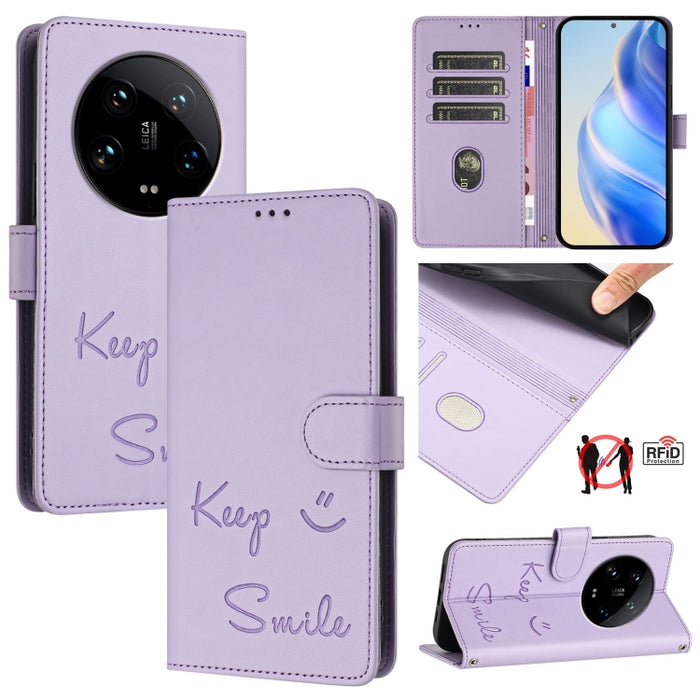 Funda de cuero para teléfono con RFID y estampado de sonrisas, For Xiaomi 14 Ultra, For Xiaomi 14 Pro, For Xiaomi 14, For Xiaomi Poco M6 Pro 5G, For Xiaomi 13T / 13T Pro, For Xiaomi Poco X4 GT, For Xiaomi Poco F5, For Xiaomi Poco F5 Pro                ...