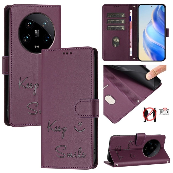 Funda de cuero para teléfono con RFID y estampado de sonrisas, For Xiaomi 14 Ultra, For Xiaomi 14 Pro, For Xiaomi 14, For Xiaomi Poco M6 Pro 5G, For Xiaomi 13T / 13T Pro, For Xiaomi Poco X4 GT, For Xiaomi Poco F5, For Xiaomi Poco F5 Pro                ...
