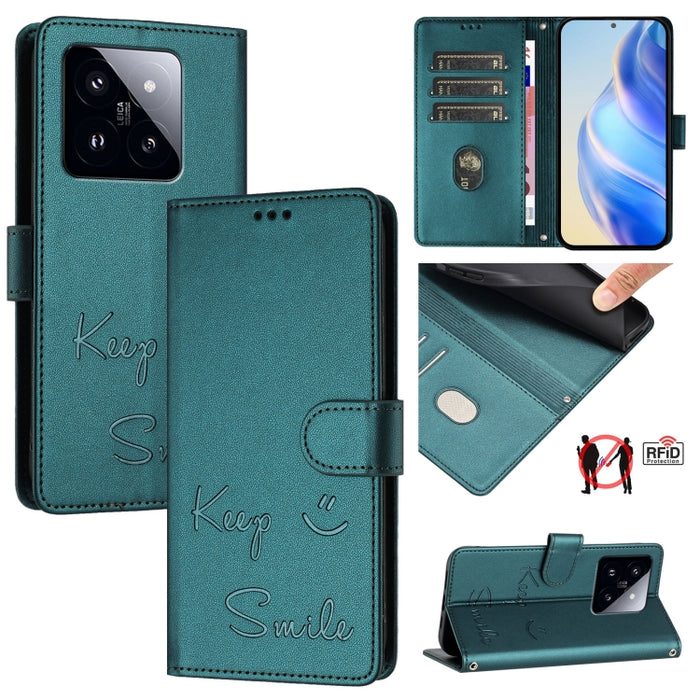 Funda de cuero para teléfono con RFID y estampado de sonrisas, For Xiaomi 14 Ultra, For Xiaomi 14 Pro, For Xiaomi 14, For Xiaomi Poco M6 Pro 5G, For Xiaomi 13T / 13T Pro, For Xiaomi Poco X4 GT, For Xiaomi Poco F5, For Xiaomi Poco F5 Pro                ...