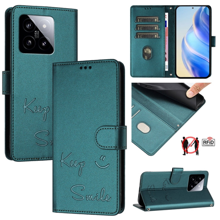 Funda de cuero para teléfono con RFID y estampado de sonrisas, For Xiaomi 14 Ultra, For Xiaomi 14 Pro, For Xiaomi 14, For Xiaomi Poco M6 Pro 5G, For Xiaomi 13T / 13T Pro, For Xiaomi Poco X4 GT, For Xiaomi Poco F5, For Xiaomi Poco F5 Pro                ...