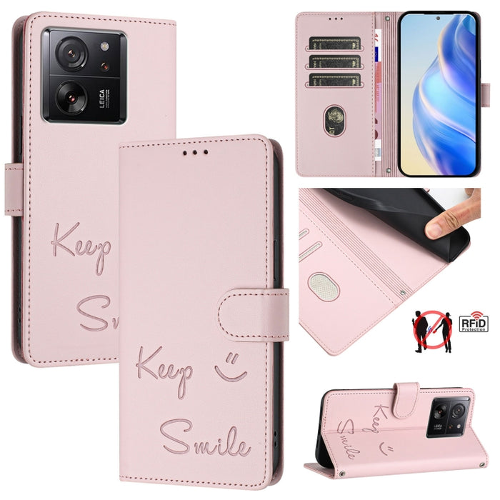 Funda de cuero para teléfono con RFID y estampado de sonrisas, For Xiaomi 14 Ultra, For Xiaomi 14 Pro, For Xiaomi 14, For Xiaomi Poco M6 Pro 5G, For Xiaomi 13T / 13T Pro, For Xiaomi Poco X4 GT, For Xiaomi Poco F5, For Xiaomi Poco F5 Pro                ...