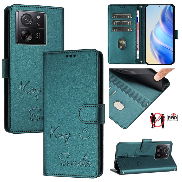 Funda de cuero para teléfono con RFID y estampado de sonrisas, For Xiaomi 14 Ultra, For Xiaomi 14 Pro, For Xiaomi 14, For Xiaomi Poco M6 Pro 5G, For Xiaomi 13T / 13T Pro, For Xiaomi Poco X4 GT, For Xiaomi Poco F5, For Xiaomi Poco F5 Pro                ...