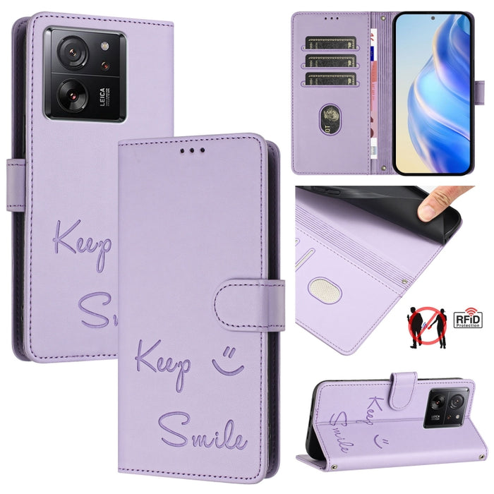 Funda de cuero para teléfono con RFID y estampado de sonrisas, For Xiaomi 14 Ultra, For Xiaomi 14 Pro, For Xiaomi 14, For Xiaomi Poco M6 Pro 5G, For Xiaomi 13T / 13T Pro, For Xiaomi Poco X4 GT, For Xiaomi Poco F5, For Xiaomi Poco F5 Pro                ...