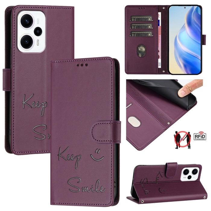 Funda de cuero para teléfono con RFID y estampado de sonrisas, For Xiaomi 14 Ultra, For Xiaomi 14 Pro, For Xiaomi 14, For Xiaomi Poco M6 Pro 5G, For Xiaomi 13T / 13T Pro, For Xiaomi Poco X4 GT, For Xiaomi Poco F5, For Xiaomi Poco F5 Pro                ...