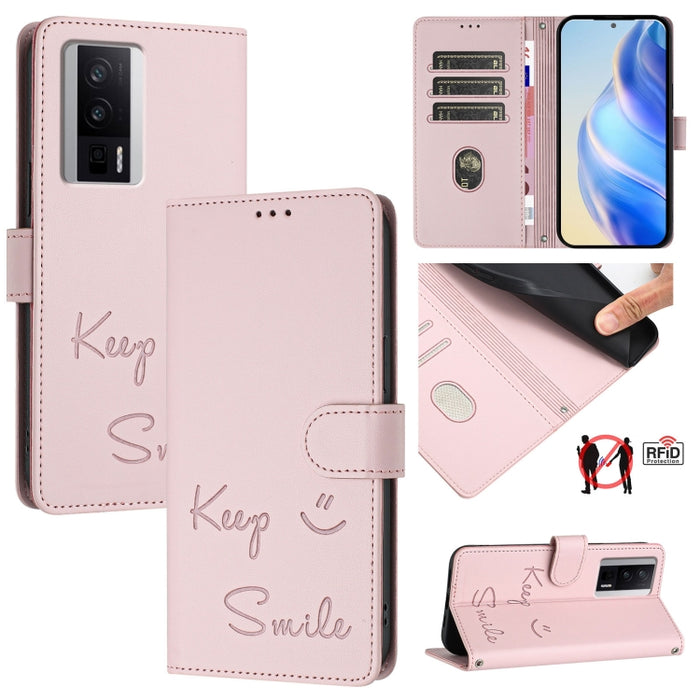 Funda de cuero para teléfono con RFID y estampado de sonrisas, For Xiaomi 14 Ultra, For Xiaomi 14 Pro, For Xiaomi 14, For Xiaomi Poco M6 Pro 5G, For Xiaomi 13T / 13T Pro, For Xiaomi Poco X4 GT, For Xiaomi Poco F5, For Xiaomi Poco F5 Pro                ...