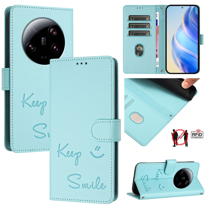 Funda de cuero para teléfono con RFID y estampado de sonrisas, For Xiaomi 14 Ultra, For Xiaomi 14 Pro, For Xiaomi 14, For Xiaomi Poco M6 Pro 5G, For Xiaomi 13T / 13T Pro, For Xiaomi Poco X4 GT, For Xiaomi Poco F5, For Xiaomi Poco F5 Pro                ...