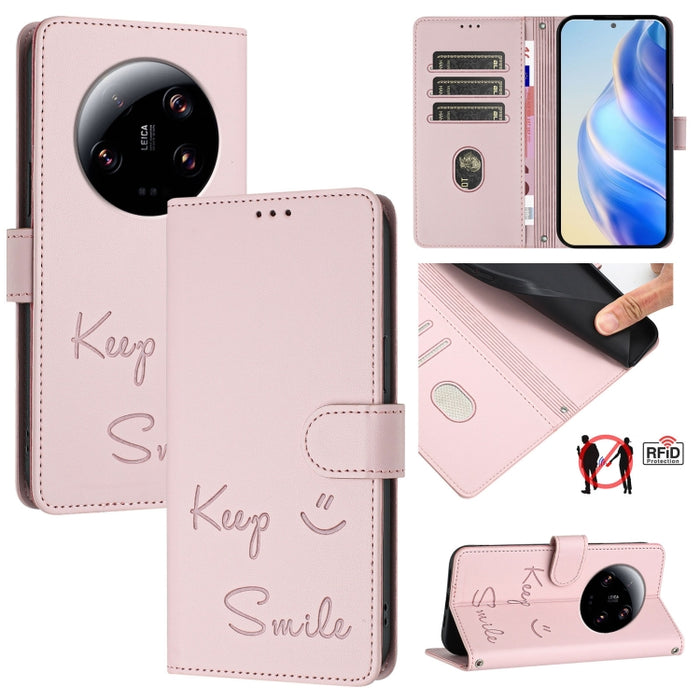 Funda de cuero para teléfono con RFID y estampado de sonrisas, For Xiaomi 14 Ultra, For Xiaomi 14 Pro, For Xiaomi 14, For Xiaomi Poco M6 Pro 5G, For Xiaomi 13T / 13T Pro, For Xiaomi Poco X4 GT, For Xiaomi Poco F5, For Xiaomi Poco F5 Pro                ...