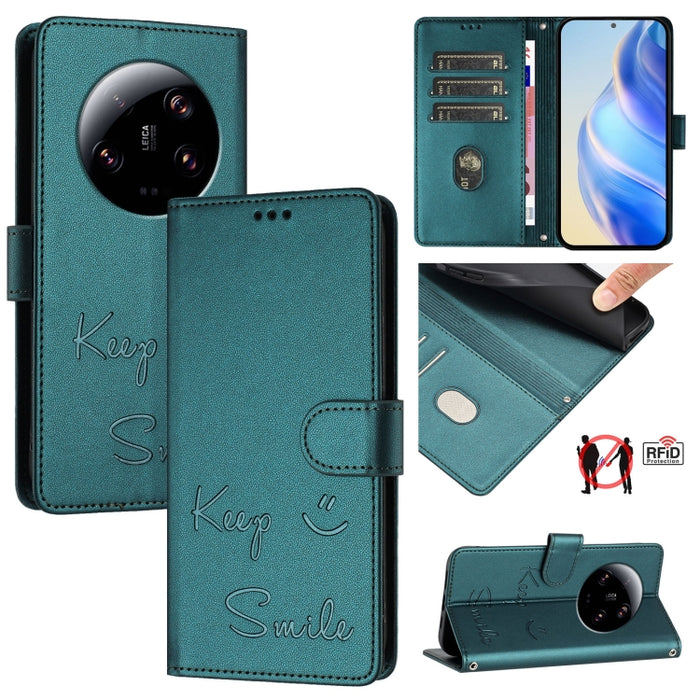 Funda de cuero para teléfono con RFID y estampado de sonrisas, For Xiaomi 14 Ultra, For Xiaomi 14 Pro, For Xiaomi 14, For Xiaomi Poco M6 Pro 5G, For Xiaomi 13T / 13T Pro, For Xiaomi Poco X4 GT, For Xiaomi Poco F5, For Xiaomi Poco F5 Pro                ...