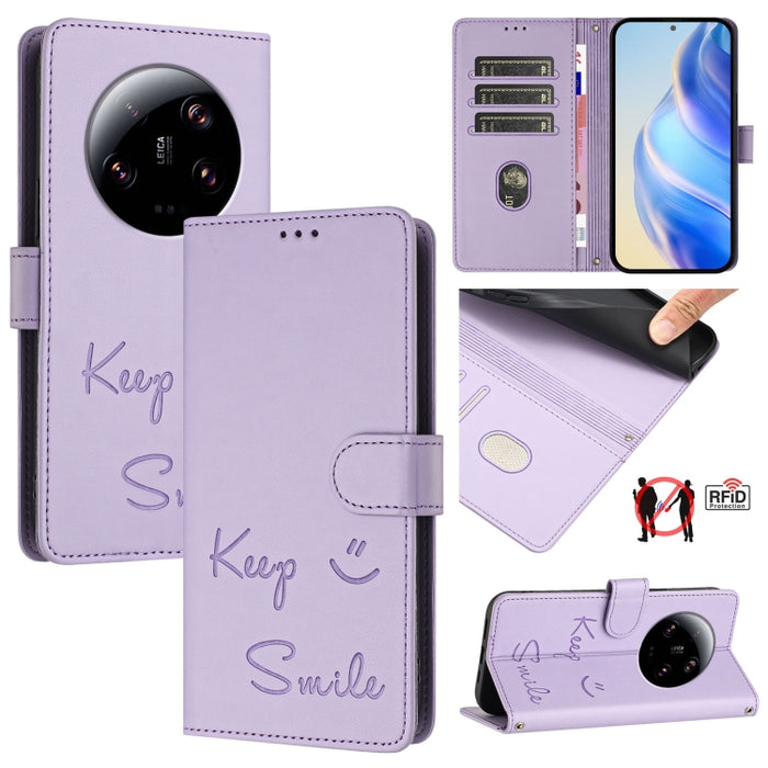 Funda de cuero para teléfono con RFID y estampado de sonrisas, For Xiaomi 14 Ultra, For Xiaomi 14 Pro, For Xiaomi 14, For Xiaomi Poco M6 Pro 5G, For Xiaomi 13T / 13T Pro, For Xiaomi Poco X4 GT, For Xiaomi Poco F5, For Xiaomi Poco F5 Pro                ...