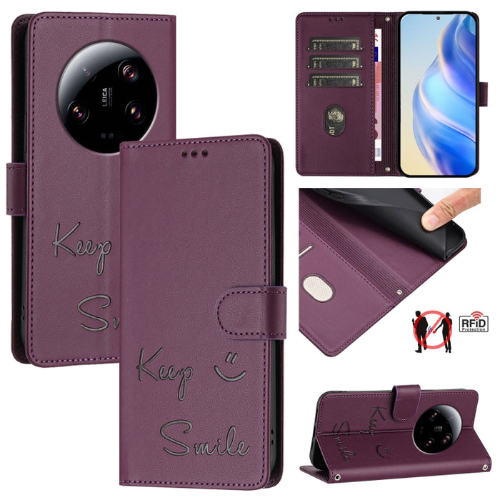 Funda de cuero para teléfono con RFID y estampado de sonrisas, For Xiaomi 14 Ultra, For Xiaomi 14 Pro, For Xiaomi 14, For Xiaomi Poco M6 Pro 5G, For Xiaomi 13T / 13T Pro, For Xiaomi Poco X4 GT, For Xiaomi Poco F5, For Xiaomi Poco F5 Pro                ...