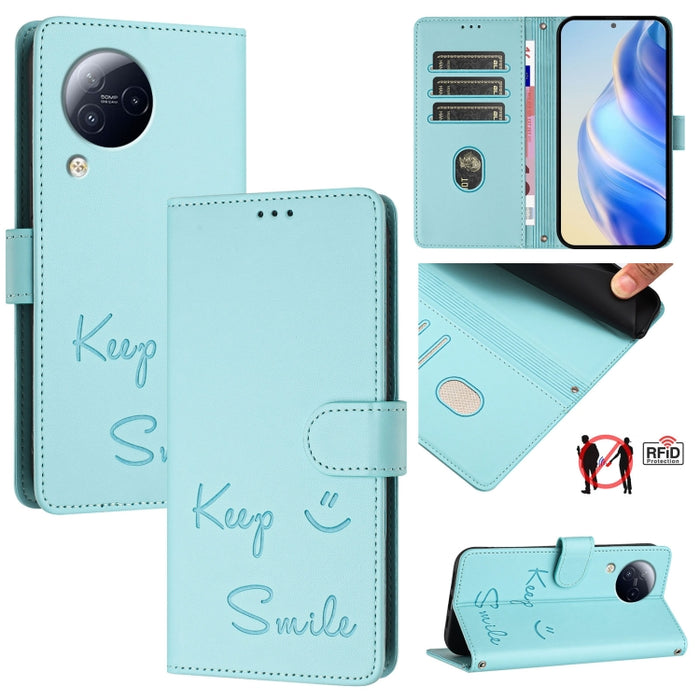 Funda de cuero para teléfono con RFID y estampado de sonrisas, For Xiaomi 14 Ultra, For Xiaomi 14 Pro, For Xiaomi 14, For Xiaomi Poco M6 Pro 5G, For Xiaomi 13T / 13T Pro, For Xiaomi Poco X4 GT, For Xiaomi Poco F5, For Xiaomi Poco F5 Pro                ...