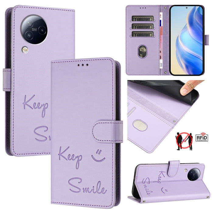 Funda de cuero para teléfono con RFID y estampado de sonrisas, For Xiaomi 14 Ultra, For Xiaomi 14 Pro, For Xiaomi 14, For Xiaomi Poco M6 Pro 5G, For Xiaomi 13T / 13T Pro, For Xiaomi Poco X4 GT, For Xiaomi Poco F5, For Xiaomi Poco F5 Pro                ...