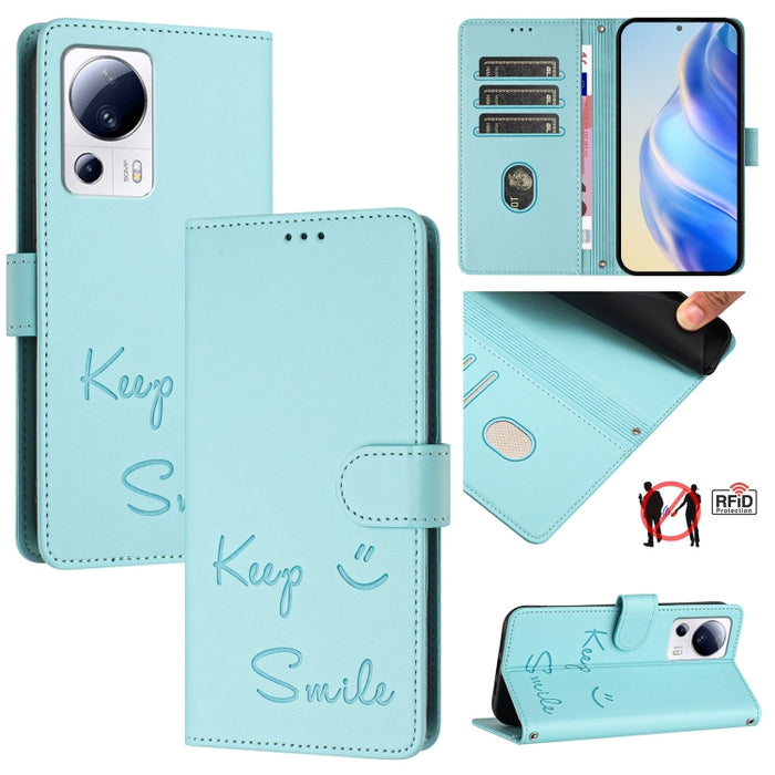 Funda de cuero para teléfono con RFID y estampado de sonrisas, For Xiaomi 14 Ultra, For Xiaomi 14 Pro, For Xiaomi 14, For Xiaomi Poco M6 Pro 5G, For Xiaomi 13T / 13T Pro, For Xiaomi Poco X4 GT, For Xiaomi Poco F5, For Xiaomi Poco F5 Pro                ...