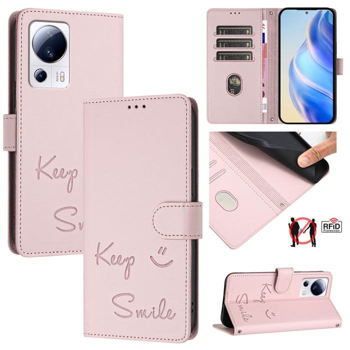 Funda de cuero para teléfono con RFID y estampado de sonrisas, For Xiaomi 14 Ultra, For Xiaomi 14 Pro, For Xiaomi 14, For Xiaomi Poco M6 Pro 5G, For Xiaomi 13T / 13T Pro, For Xiaomi Poco X4 GT, For Xiaomi Poco F5, For Xiaomi Poco F5 Pro                ...