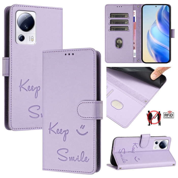 Funda de cuero para teléfono con RFID y estampado de sonrisas, For Xiaomi 14 Ultra, For Xiaomi 14 Pro, For Xiaomi 14, For Xiaomi Poco M6 Pro 5G, For Xiaomi 13T / 13T Pro, For Xiaomi Poco X4 GT, For Xiaomi Poco F5, For Xiaomi Poco F5 Pro                ...