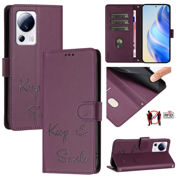 Funda de cuero para teléfono con RFID y estampado de sonrisas, For Xiaomi 14 Ultra, For Xiaomi 14 Pro, For Xiaomi 14, For Xiaomi Poco M6 Pro 5G, For Xiaomi 13T / 13T Pro, For Xiaomi Poco X4 GT, For Xiaomi Poco F5, For Xiaomi Poco F5 Pro                ...
