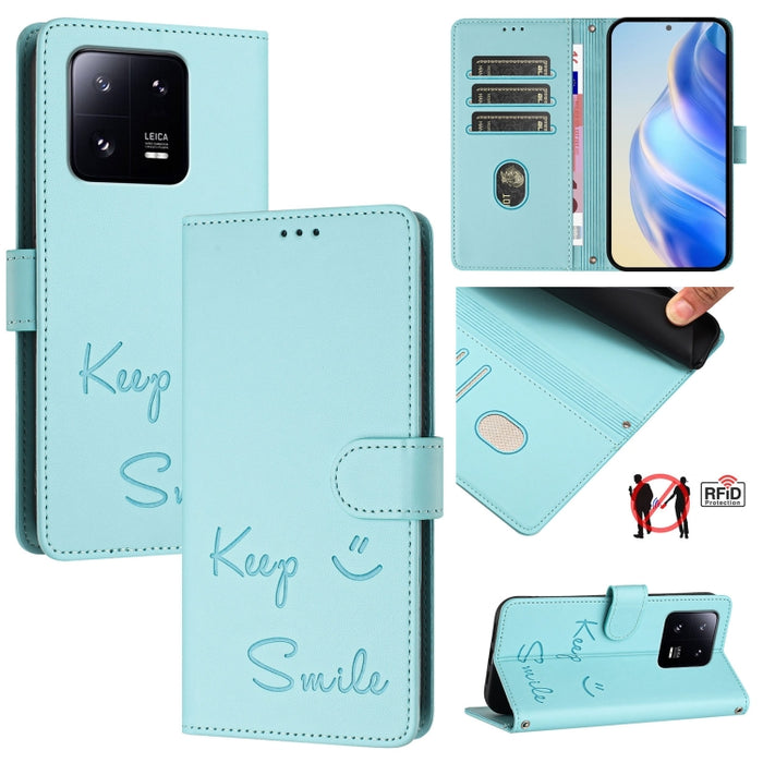 Funda de cuero para teléfono con RFID y estampado de sonrisas, For Xiaomi 14 Ultra, For Xiaomi 14 Pro, For Xiaomi 14, For Xiaomi Poco M6 Pro 5G, For Xiaomi 13T / 13T Pro, For Xiaomi Poco X4 GT, For Xiaomi Poco F5, For Xiaomi Poco F5 Pro                ...
