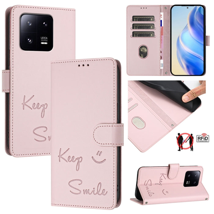 Funda de cuero para teléfono con RFID y estampado de sonrisas, For Xiaomi 14 Ultra, For Xiaomi 14 Pro, For Xiaomi 14, For Xiaomi Poco M6 Pro 5G, For Xiaomi 13T / 13T Pro, For Xiaomi Poco X4 GT, For Xiaomi Poco F5, For Xiaomi Poco F5 Pro                ...