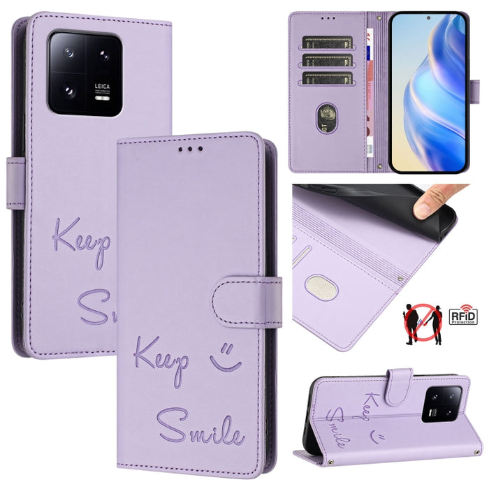 Funda de cuero para teléfono con RFID y estampado de sonrisas, For Xiaomi 14 Ultra, For Xiaomi 14 Pro, For Xiaomi 14, For Xiaomi Poco M6 Pro 5G, For Xiaomi 13T / 13T Pro, For Xiaomi Poco X4 GT, For Xiaomi Poco F5, For Xiaomi Poco F5 Pro                ...