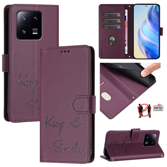Funda de cuero para teléfono con RFID y estampado de sonrisas, For Xiaomi 14 Ultra, For Xiaomi 14 Pro, For Xiaomi 14, For Xiaomi Poco M6 Pro 5G, For Xiaomi 13T / 13T Pro, For Xiaomi Poco X4 GT, For Xiaomi Poco F5, For Xiaomi Poco F5 Pro                ...