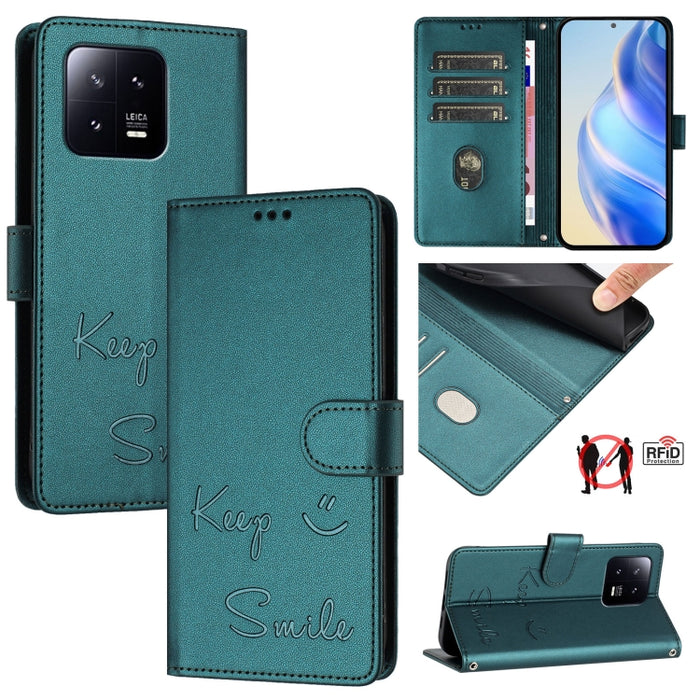 Funda de cuero para teléfono con RFID y estampado de sonrisas, For Xiaomi 14 Ultra, For Xiaomi 14 Pro, For Xiaomi 14, For Xiaomi Poco M6 Pro 5G, For Xiaomi 13T / 13T Pro, For Xiaomi Poco X4 GT, For Xiaomi Poco F5, For Xiaomi Poco F5 Pro                ...