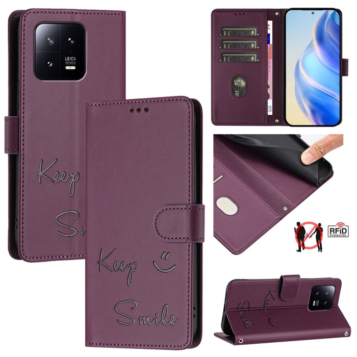 Funda de cuero para teléfono con RFID y estampado de sonrisas, For Xiaomi 14 Ultra, For Xiaomi 14 Pro, For Xiaomi 14, For Xiaomi Poco M6 Pro 5G, For Xiaomi 13T / 13T Pro, For Xiaomi Poco X4 GT, For Xiaomi Poco F5, For Xiaomi Poco F5 Pro                ...