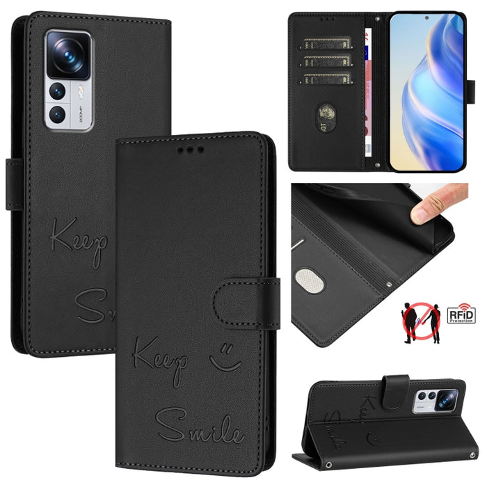 Funda de cuero para teléfono con RFID y estampado de sonrisas, For Xiaomi 14 Ultra, For Xiaomi 14 Pro, For Xiaomi 14, For Xiaomi Poco M6 Pro 5G, For Xiaomi 13T / 13T Pro, For Xiaomi Poco X4 GT, For Xiaomi Poco F5, For Xiaomi Poco F5 Pro                ...