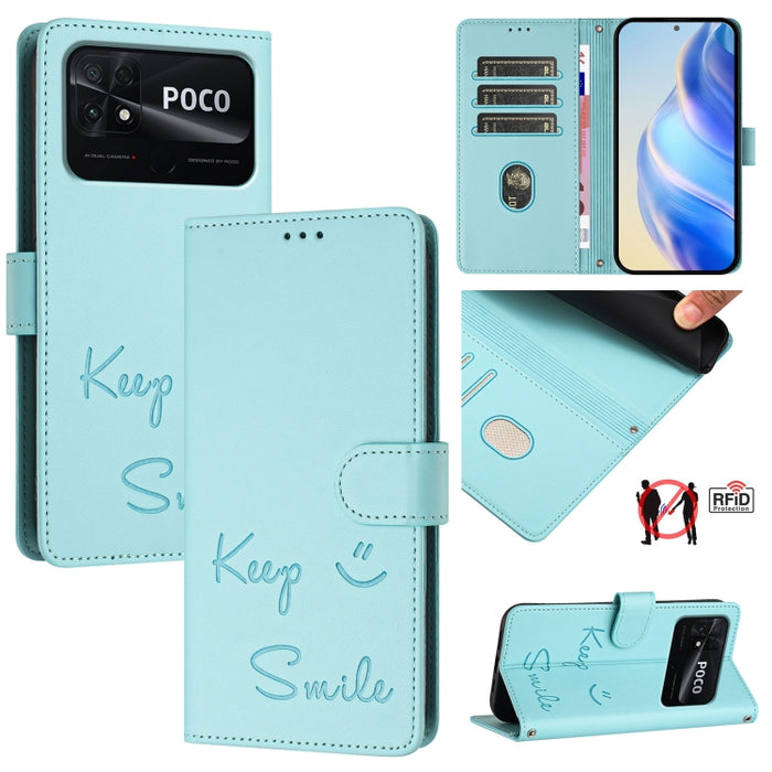 Funda de cuero para teléfono con RFID y estampado de sonrisas, For Xiaomi Poco M5s, For Xiaomi 12S Ultra, For Xiaomi 12 Pro / 12S Pro, For Xiaomi 12 / 12X / 12S, For Xiaomi Poco X4 NFC, For Xiaomi 12 Lite, For Xiaomi Poco C40, For Xiaomi Civi 1S       ...