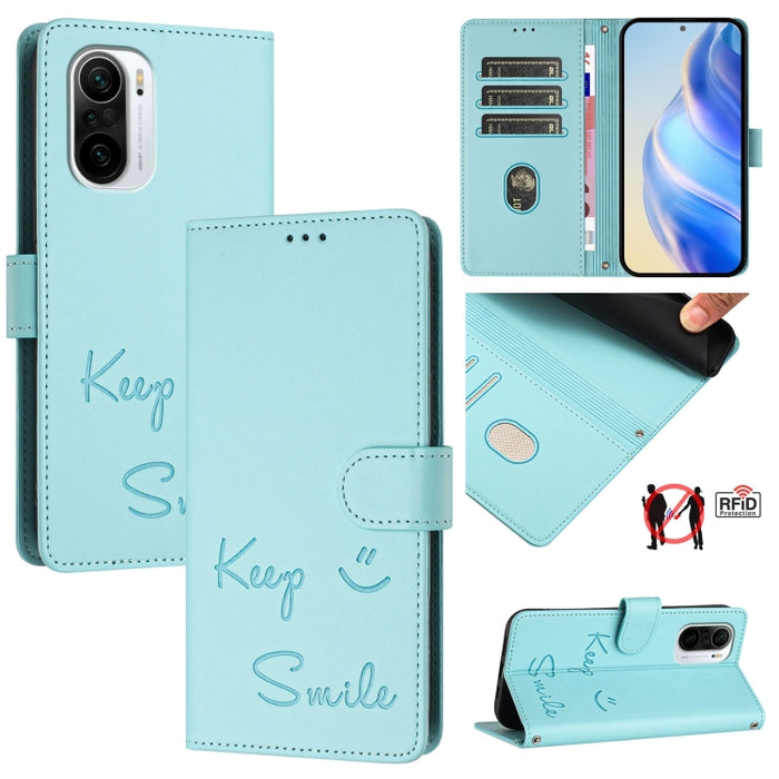 Funda de cuero para teléfono con RFID y estampado de sonrisas, For Xiaomi Mi 11i / 11X / 11X Pro, For Xiaomi Poco F3, For Xiaomi Poco X3 / X3 NFC / X3 Pro, For Xiaomi Mi 11 Ultra, For Xiaomi Mi 11 Pro, For Xiaomi Mi 11
