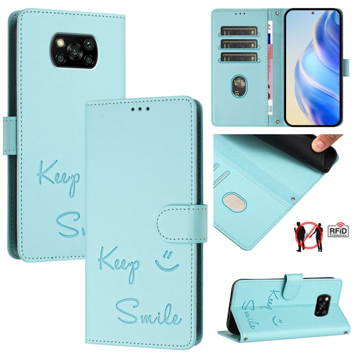 Funda de cuero para teléfono con RFID y estampado de sonrisas, For Xiaomi Mi 11i / 11X / 11X Pro, For Xiaomi Poco F3, For Xiaomi Poco X3 / X3 NFC / X3 Pro, For Xiaomi Mi 11 Ultra, For Xiaomi Mi 11 Pro, For Xiaomi Mi 11