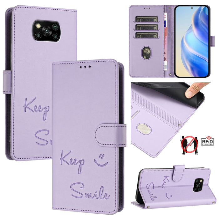 Funda de cuero para teléfono con RFID y estampado de sonrisas, For Xiaomi Mi 11i / 11X / 11X Pro, For Xiaomi Poco F3, For Xiaomi Poco X3 / X3 NFC / X3 Pro, For Xiaomi Mi 11 Ultra, For Xiaomi Mi 11 Pro, For Xiaomi Mi 11