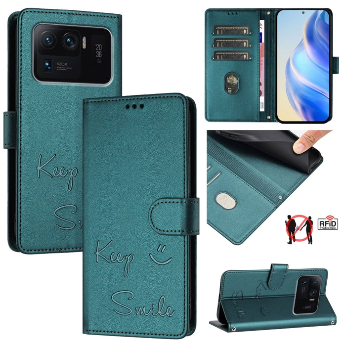 Funda de cuero para teléfono con RFID y estampado de sonrisas, For Xiaomi Mi 11i / 11X / 11X Pro, For Xiaomi Poco F3, For Xiaomi Poco X3 / X3 NFC / X3 Pro, For Xiaomi Mi 11 Ultra, For Xiaomi Mi 11 Pro, For Xiaomi Mi 11