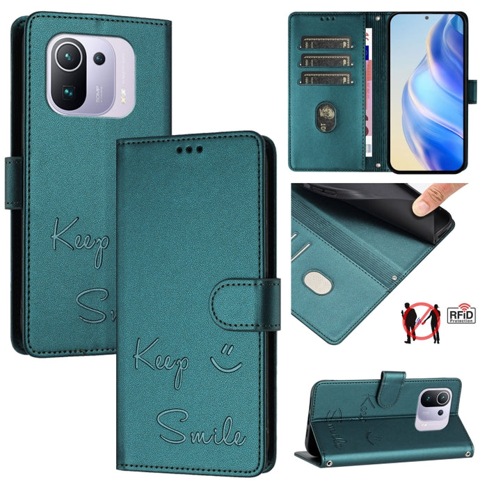 Funda de cuero para teléfono con RFID y estampado de sonrisas, For Xiaomi Mi 11i / 11X / 11X Pro, For Xiaomi Poco F3, For Xiaomi Poco X3 / X3 NFC / X3 Pro, For Xiaomi Mi 11 Ultra, For Xiaomi Mi 11 Pro, For Xiaomi Mi 11
