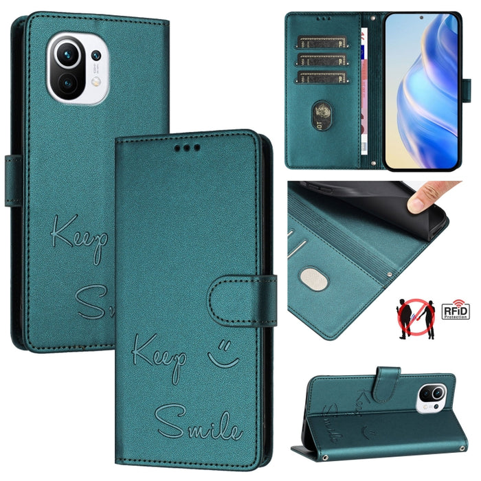 Funda de cuero para teléfono con RFID y estampado de sonrisas, For Xiaomi Mi 11i / 11X / 11X Pro, For Xiaomi Poco F3, For Xiaomi Poco X3 / X3 NFC / X3 Pro, For Xiaomi Mi 11 Ultra, For Xiaomi Mi 11 Pro, For Xiaomi Mi 11