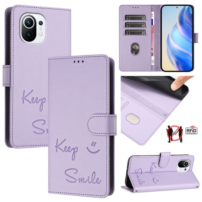 Funda de cuero para teléfono con RFID y estampado de sonrisas, For Xiaomi Mi 11i / 11X / 11X Pro, For Xiaomi Poco F3, For Xiaomi Poco X3 / X3 NFC / X3 Pro, For Xiaomi Mi 11 Ultra, For Xiaomi Mi 11 Pro, For Xiaomi Mi 11