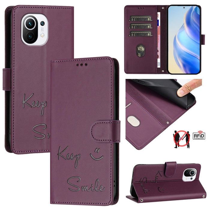 Funda de cuero para teléfono con RFID y estampado de sonrisas, For Xiaomi Mi 11i / 11X / 11X Pro, For Xiaomi Poco F3, For Xiaomi Poco X3 / X3 NFC / X3 Pro, For Xiaomi Mi 11 Ultra, For Xiaomi Mi 11 Pro, For Xiaomi Mi 11