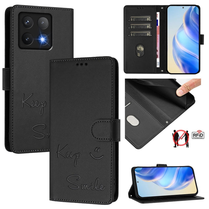 Funda de cuero para teléfono con RFID y estampado de sonrisas, For Xiaomi Poco M7 4G 169mm, For Xiaomi Civi 5 Pro 5G, For Xiaomi 15S Pro 5G, For Xiaomi Poco M7 5G / C75 4G, For Xiaomi Poco X7 5G / Redmi Note 14 Pro 5G, For Xiaomi 15 Ultra              ...