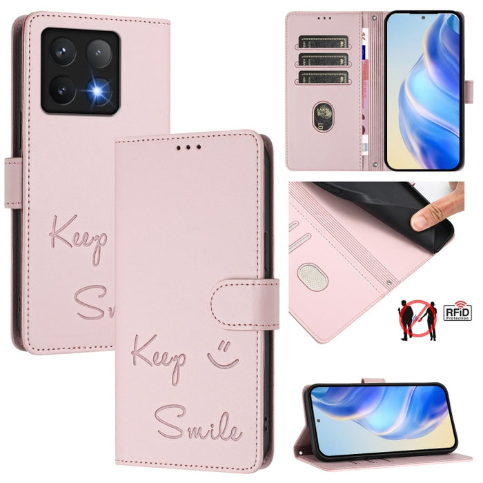 Funda de cuero para teléfono con RFID y estampado de sonrisas, For Xiaomi Poco M7 4G 169mm, For Xiaomi Civi 5 Pro 5G, For Xiaomi 15S Pro 5G, For Xiaomi Poco M7 5G / C75 4G, For Xiaomi Poco X7 5G / Redmi Note 14 Pro 5G, For Xiaomi 15 Ultra              ...