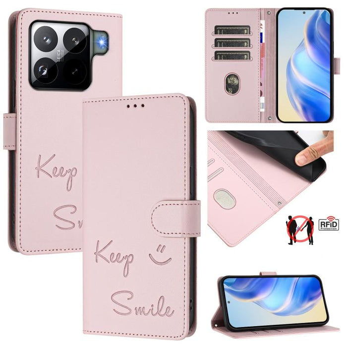 Funda de cuero para teléfono con RFID y estampado de sonrisas, For Xiaomi Poco M7 4G 169mm, For Xiaomi Civi 5 Pro 5G, For Xiaomi 15S Pro 5G, For Xiaomi Poco M7 5G / C75 4G, For Xiaomi Poco X7 5G / Redmi Note 14 Pro 5G, For Xiaomi 15 Ultra              ...