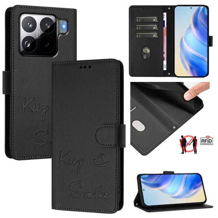 Funda de cuero para teléfono con RFID y estampado de sonrisas, For Xiaomi Poco M7 4G 169mm, For Xiaomi Civi 5 Pro 5G, For Xiaomi 15S Pro 5G, For Xiaomi Poco M7 5G / C75 4G, For Xiaomi Poco X7 5G / Redmi Note 14 Pro 5G, For Xiaomi 15 Ultra              ...